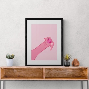 Peekaboo, Long Neck, Doggo Themed Vibrant, Fun and Quirky Pink Wall art print, Available in Sizes A5, A4 & A3