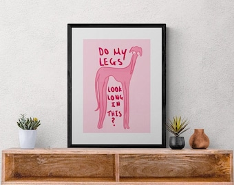 Long Legs, Tall Doggo, Vibrant, Fun and Quirky Wall art print, Available in Pink and Blue in Sizes A5, A4 & A3