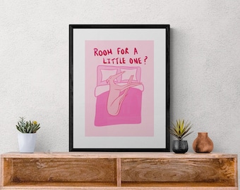 Room for a little one? Sleeping Doggo Themed Vibrant, Fun and Quirky Pink Wall Art Print, Available in Sizes A5, A4 & A3