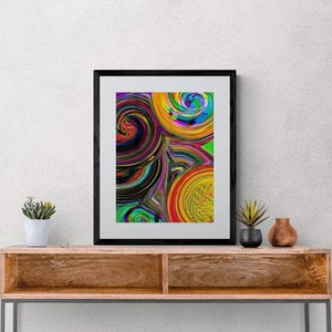 Retro Swirly Abstract Wall Art Print, Abstract Art, Colourful and Vibrant, Modern Home Decor, Available in sizes A5, A4 & A3