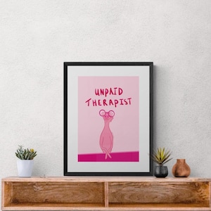 Unpaid Therapist, Emotional Support Doggo, Vibrant, Fun and Quirky Pink Wall Art Print, Available in Sizes A5, A4 & A3