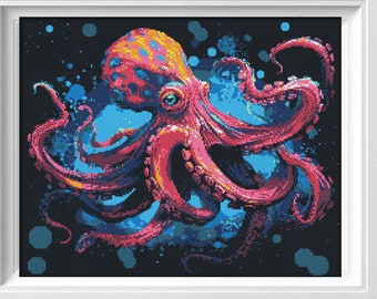 Modern Cross stitch chart pdf Instant Download Octopus Watercolor Ctulhu Sea Large cross stitch Sea lover gift Animal Nature Xstitch Kraken