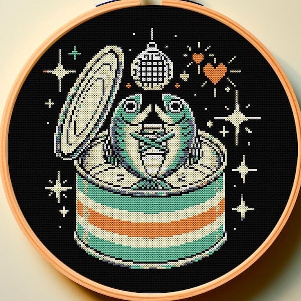 Kruissteekpatroon pdf valentijn vriendje cadeau disco sardines liefde modern gotisch romantisch aquarel trendy eenvoudig schattig leuk zwart Aida 14