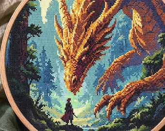 Forest Dragon Large Cross Stitch Pattern (PDF Download) Dark Fantasy Forest Needlepoint Chart Gothic Medieval Mysthical Dark Academia Decor