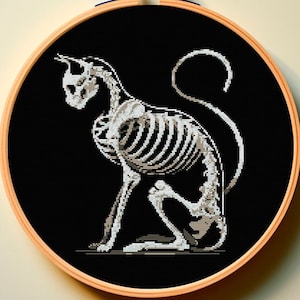 Cross Stitch Pattern PDF Cat Skeleton Elegant-Skull Raven Rook Crow Goth Macabre Spooky Romantic Love  Trendy Design Easy Cute Funny Dark