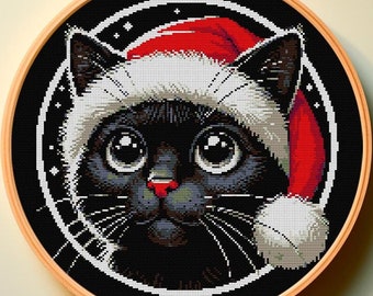 Kruissteekpatroon pdf zwarte kat kerstman-kerstboomornament kerstbal huisdier eigenaar cadeau kat moeder trendy ontwerp eenvoudig schattig grappig katje