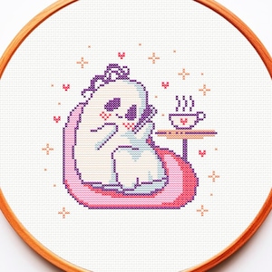 Lady Ghost Cross Stitch Pattern - Cute,Easy,Skeleton,Witch,Spirit,Fall,Autumn,Leaves,Forest,Black cat,Crow,Raven,Spooky,Pumpkin,Simple,Cozy