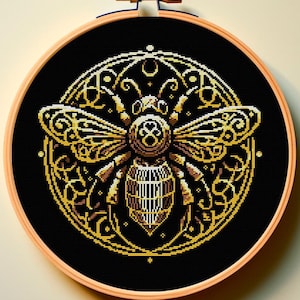 Cross Stitch Pattern PDF Gold Bee Vintage Elegant Skull Raven Rook Crow Goth Macabre Spooky Gift for Goth X-Stitch Trendy Easy Cute Magical