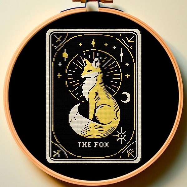 魔法のクロスステッチパターン PDF タロットカード フォックス オタク ムーン オカルト ブラック アイーダ 簡単 初心者向け 小さい 神秘的 刺繍 ゴス ゴシック