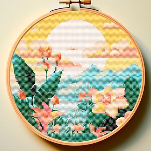 Summer Unique Cross stitch Pattern PDF Floral Tropical Abstract Nature Geometric Xstitch Hand embroidery designs Wall art Beginner friendly