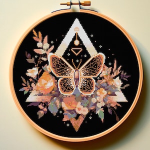 Mystical Cross Stitch Chart Moth PDF Butterfly,Floral,Modern,Gothic,Black,Hipster,Cool,Funny,Sxtitch,Horror,Counted,Crow,Ornament,Easy,Simpl