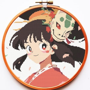 キツネクロスステッチパターンPDFクロスステッチチャート小さなミニ簡単初心者向けマンガスタイル日本の猫かわいい漫画ジャパニメーションチビ