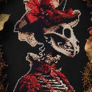 Gothic Cross-Stitch Pattern PDF Cat Feline Witch Art Black Aida Witchy Solstice Goth Dark Skull Skeleton Bat Candle Moon Fantasy Deadhead