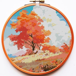 Anime Landschaft Kreuzstich PDF Muster Farbkarte klein Einfach Bunt Kreuzstichmuster Herbst Herbst Anfängerfreundlich