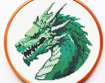 Green Dragon Cross Stitch Pattern PDF - Small Easy Color Chart Xstitch ...