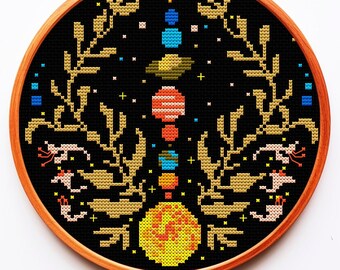 Celestial Modern Cross Stitch Pattern PDF Solar Planet Mystical Dark ...