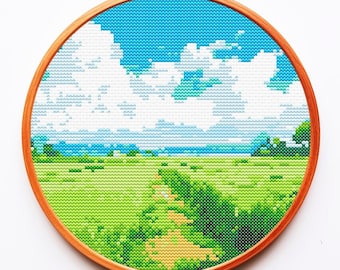 Anime Summer Cross Stitch PDF Pattern Color Chart Small Easy Colorful Counted Chart Xstitch Landscape Beginner friendly Instant Download