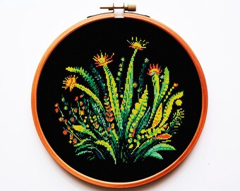 Patrón de punto de cruz Planta Mística PDF Moderno Floral Rosas Fantasía Gótica Gótica Brujería Arte Oscuro Celta Fácil Principiante De Moda Bordado Calavera