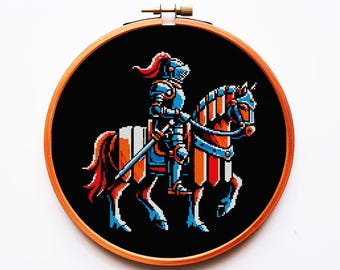 Patrón de punto de cruz gótico PDF Bordado Caballo Caballero Medieval Gótico Macabro Escalofriante Romántico Diseño de moda Fácil Lindo Divertido Oscuro Árabe