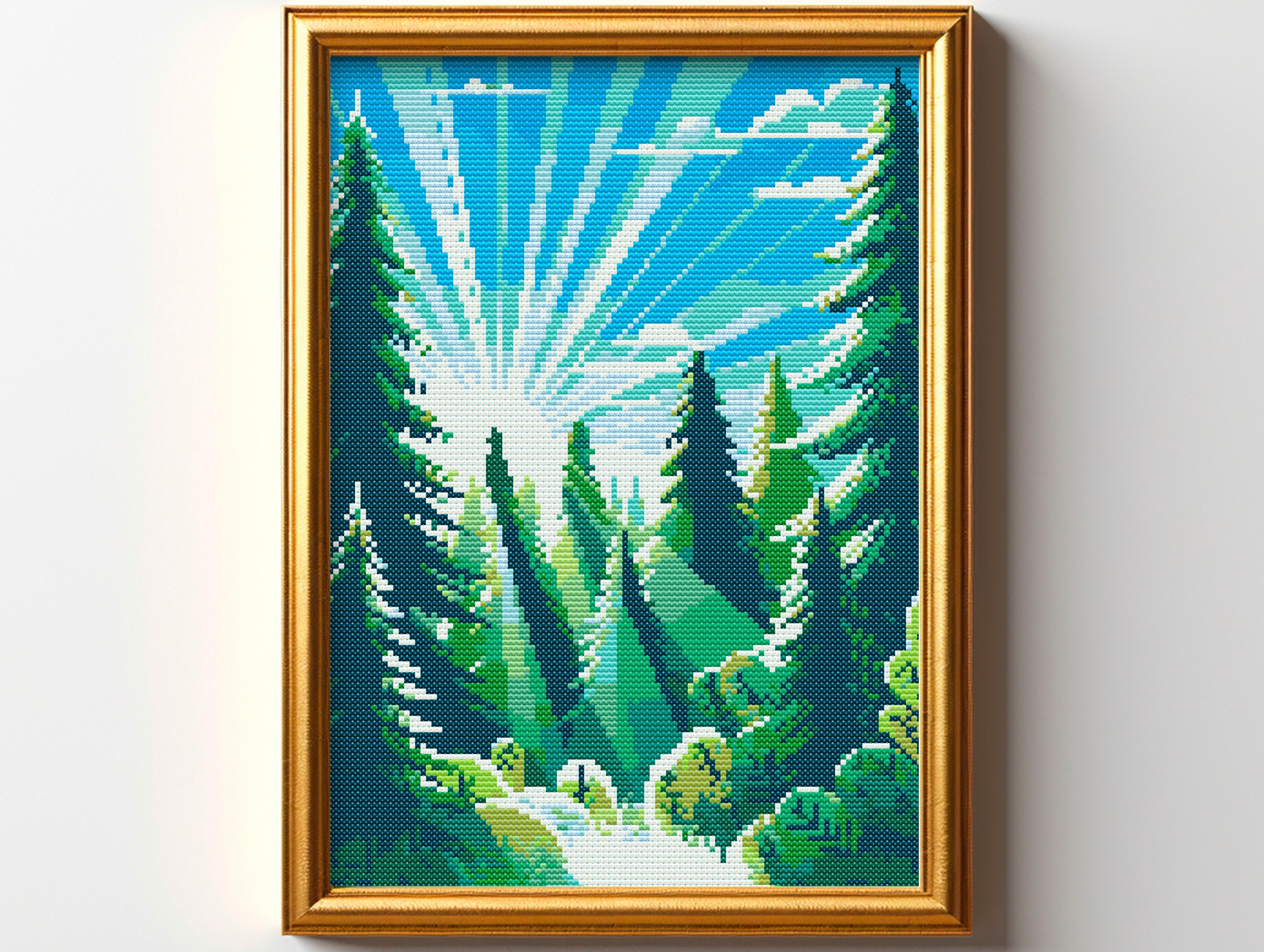 Modern Cross Stitch Pattern PDF Nature Forest Woods Sun Landscape Trees ...