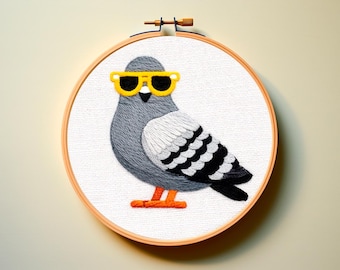 Patrón PDF de bordado a mano de paloma con código de colores de hilo DMC - Emoji de paloma divertido y adorable para decoración infantil, manualidades fáciles de bordar, puntada digital