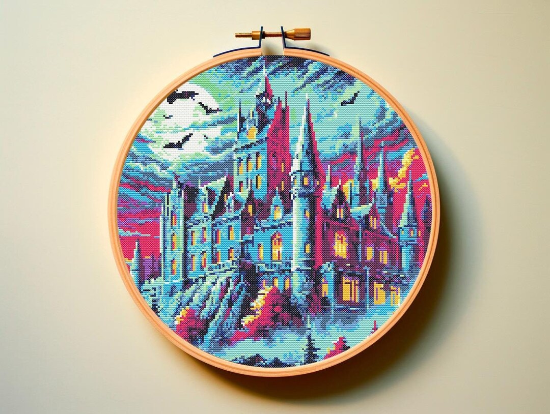 Cross Stitch Pattern PDF Hallowe En Cityscape Castle Haunted Church Bat ...