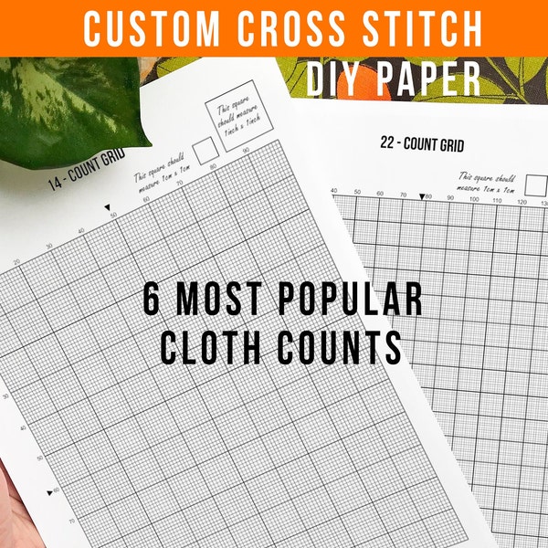 PRINTABLE Cross Stitch Graph Paper Bundle PDF 6 SIZES: Count 14, 10, 11, 16, 18, 22 Xstitch Digital Instant Download Blank Grid Paper Graphs