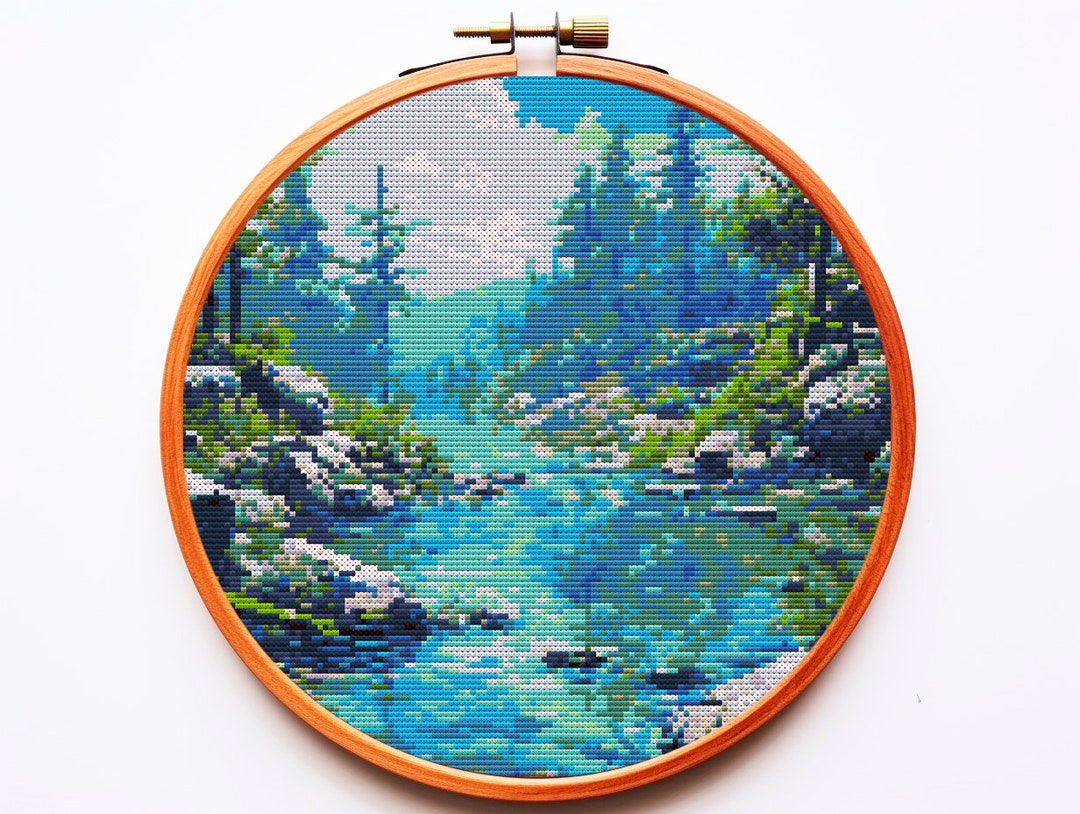 Modern Cross Stitch Pattern PDF Nature Forest Woods Landscape Trees ...