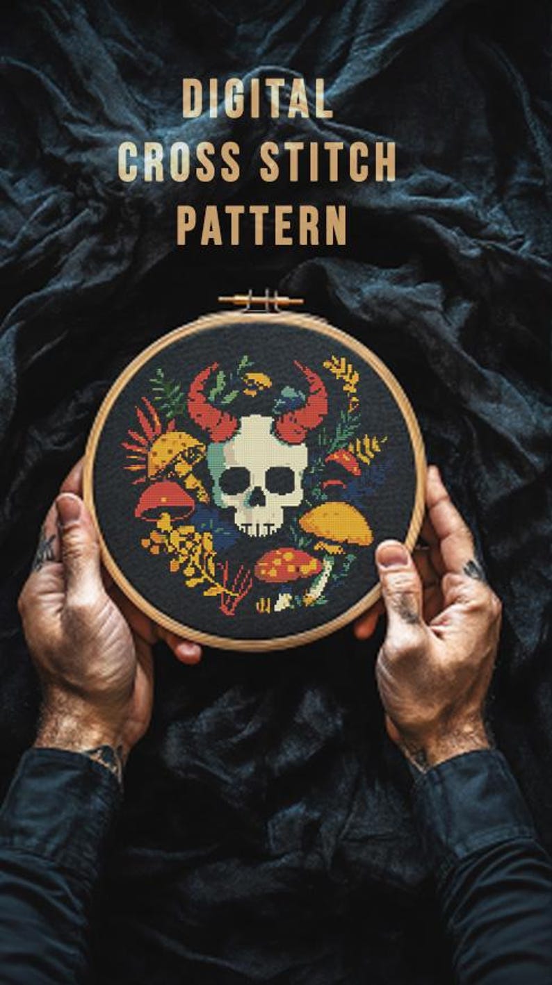 Magic Cross Stitch Pattern PDF Skull Plant Mystical Devil Floral Roses ...