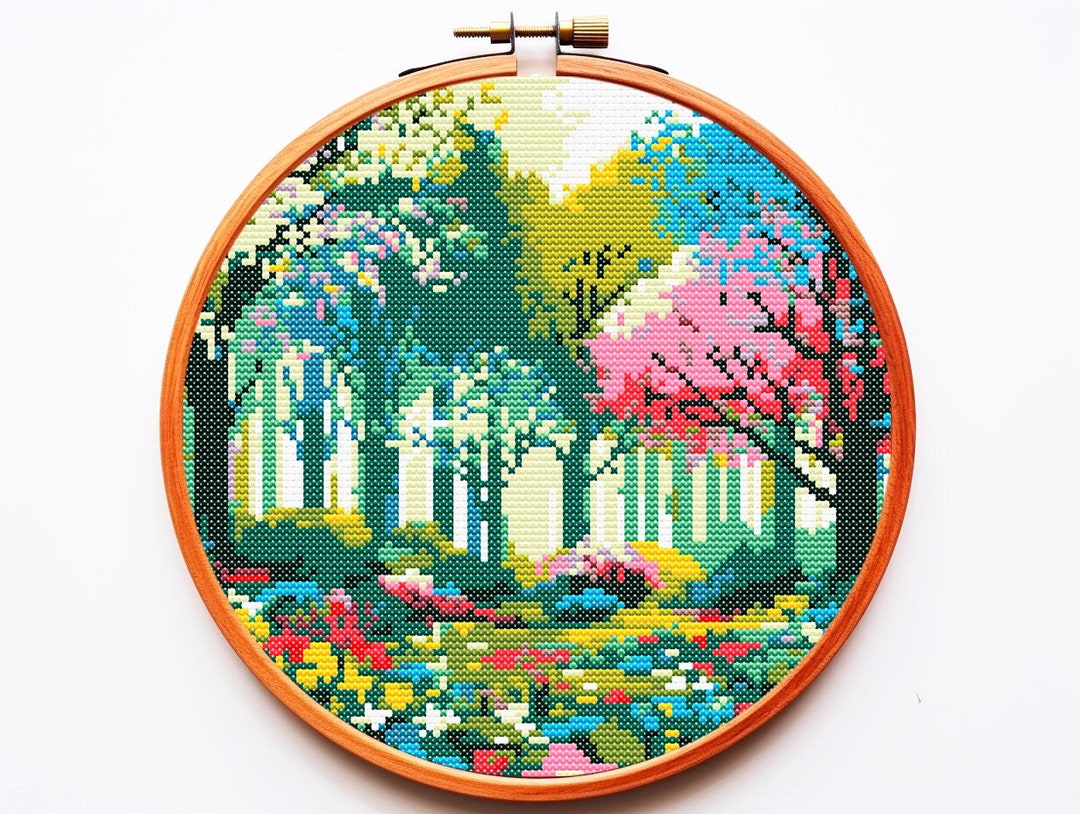 Modern Cross Stitch Pattern PDF Spring Nature Forest Woods Landscape ...