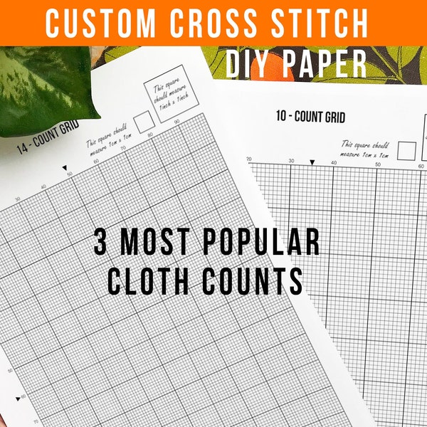 PRINTABLE Cross Stitch Graph Paper Bundle PDF 3 SIZES: Count 14, 10, 11 for Custom Xstitch Digital Instant Download Blank Grid Paper Graphs