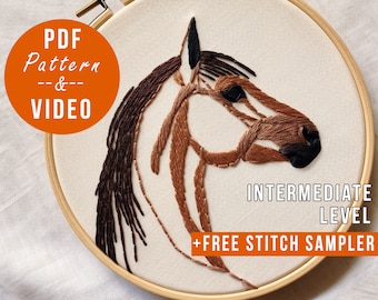 Arabisches Pferd Modern Hand Stickerei Stickmuster, PDF mit Anleitung und Stichen Sampler Tier Stickerei Plattstiche Tiere Geschenk für Pferdeliebhaber