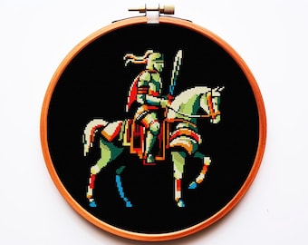 Patrón de punto de cruz gótico PDF Bordado Caballo Caballero Medieval Gótico Macabro Escalofriante Romántico Diseño de moda Fácil Lindo Divertido Oscuro Árabe