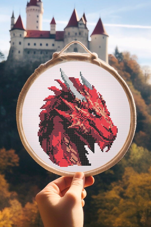 Red Dragon Cross Stitch Pattern PDF - Small Easy Color Chart Xstitch ...