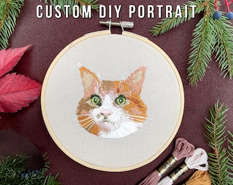 Retrato digital personalizado de mascota bordado a mano: ¡PDF! Regalo artesanal para principiantes, cumpleaños hecho a mano, pieza única, patrón para pegar y coser.