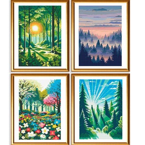 SET of 4 NatureCross Stitch Pattern PDF BUNDLE Deal Sale Modern Counted Large Chart Full Coverage Xstitch Easy Beginner Friendly Gift Art