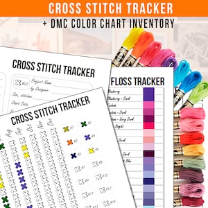 Cross Stitch Gewoonte Tracker pdf Afdrukbaar en DMC Draadkleurenkaart Inventarisblad Cross Stitch Planner Organisator Digitale Instant Download