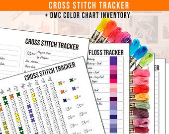 Cross Stitch Habit Tracker pdf Printable and DMC Thread Color Chart Inventory Sheet Cross Stitch Planner Organizer Digital Instant Download