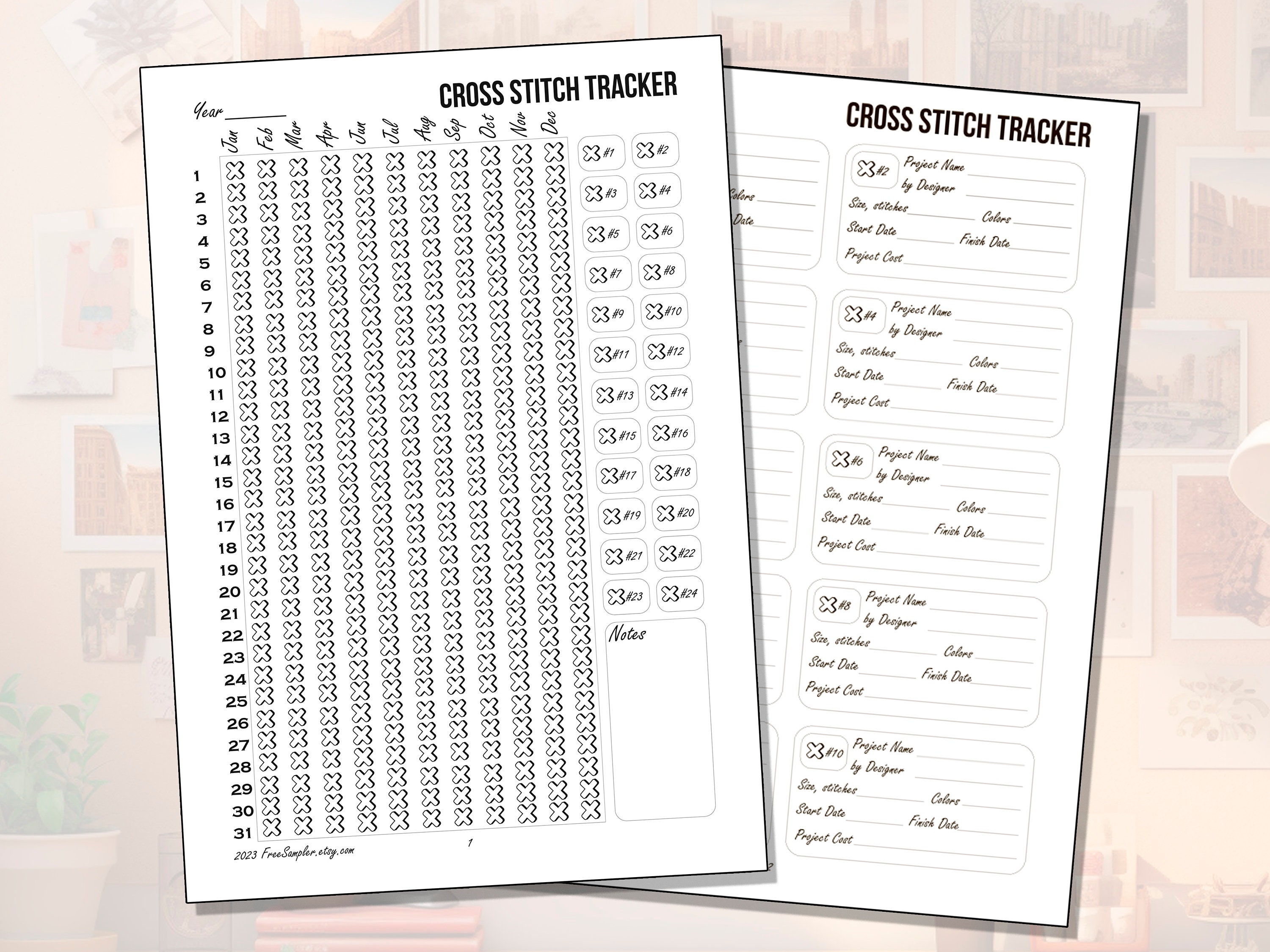 Cross Stitch Habit Tracker Pdf Printable and DMC Thread Color Chart ...