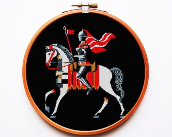 Patrón de punto de cruz gótico PDF Bordado Caballo Caballero femenino Medieval Gótico Macabro Escalofriante Romántico Diseño de moda Fácil Lindo Divertido Oscuro Árabe