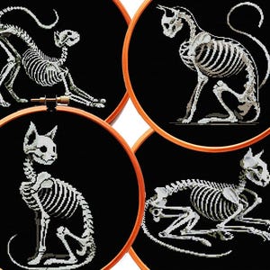 SET di 4 schemi punto croce gotici in formato PDF Gatto Scheletro Elegante Teschio Corvo Torre Corvo Macabro Spettrale Romantico Trendy Carino Divertente Scuro