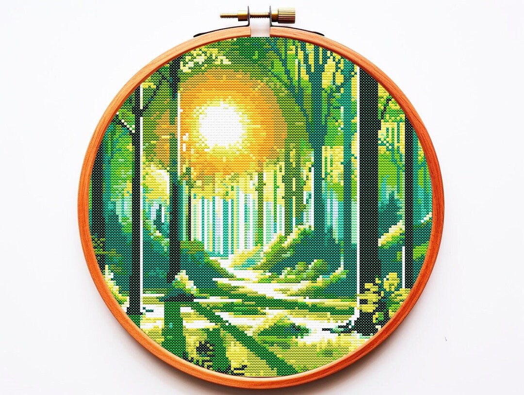 Modern Cross Stitch Pattern PDF Nature Summer Forest Woods Landscape ...
