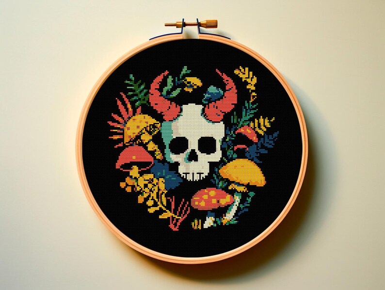 Magic Cross Stitch Pattern PDF Skull Plant Mystical Devil Floral Roses ...