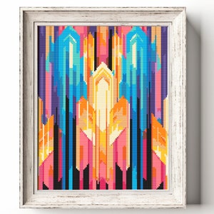 Easy Geometry Cross Stitch Pattern PDF Counted Abstract Elegant Color Chart Unique Modern Beautiful X-stitch Gift Decor Wall Art Line Square