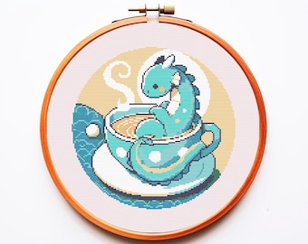 Tea Dragon Cross Stitch Pattern PDF Easy Little Cute Animals Fun Book Bookwarm Cozy Chibi Anime Kawaii Fairy Tale Instant Download Xstitch