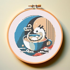 Patrón de punto de cruz de dragón de té PDF Fácil Pequeños animales lindos Libro divertido Libro acogedor Chibi Anime Kawaii Cuento de hadas Descarga instantánea Xstitch