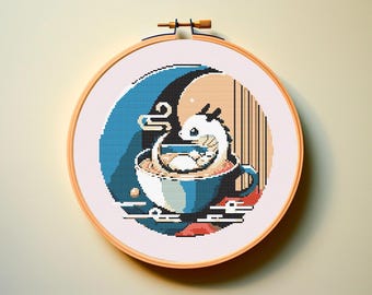 Tea Dragon Cross Stitch Pattern PDF Easy Little Cute Animals Fun Book Bookwarm Cozy Chibi Anime Kawaii Fairy Tale Instant Download Xstitch