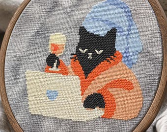 Black Cat Relaxing Cross Stitch Pattern (PDF Download) Easy Small Xstitch Pattern  Cottagecore Funny Bedroom Decor Wall Art