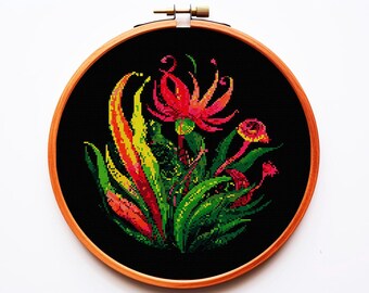Patrón de punto de cruz Planta Mística PDF Moderno Floral Rosas Fantasía Gótica Gótica Brujería Arte Oscuro Celta Fácil Principiante De Moda Bordado Calavera