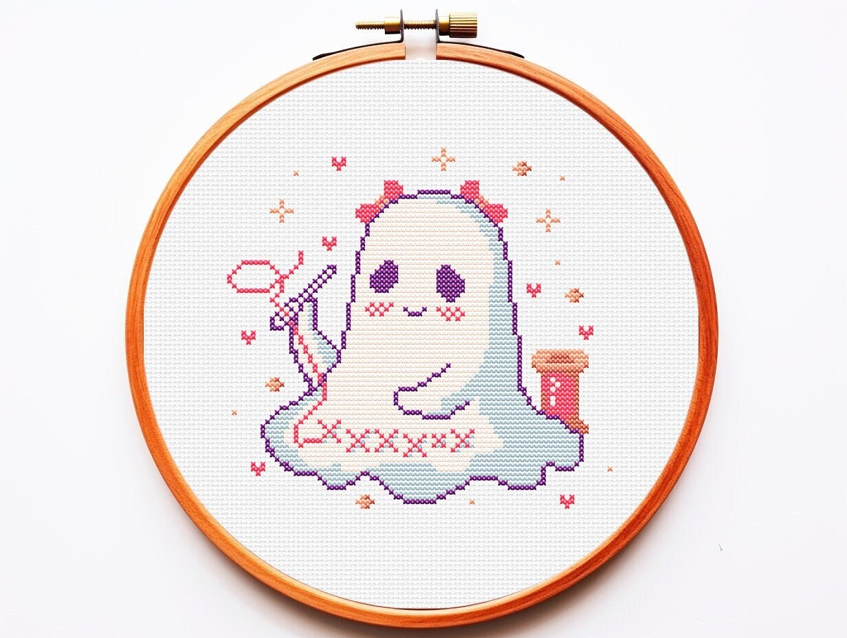 Ghost Stitching Pattern Stitching Ghost Cross Stitch Pattern -cute,kawaii,skeleton,witch,spirit ...